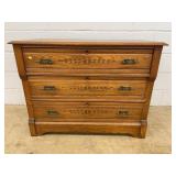 Three-Drawer Oak Chest with Brass Pulls
