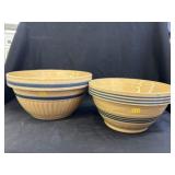 (2) Stoneware Blue Banded Mixing Bowls