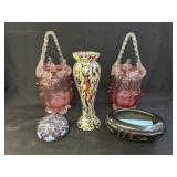 Art Glass Baskets w/ Paperweight & Vase