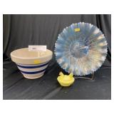 Art Glass & Stoneware Bowls w/ Chicken Salt