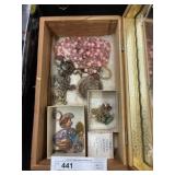 Cedar Bureau Box w/ Assorted Costume Jewelry