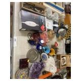 Assortment of Home Decor, Heating Pad & Mugs