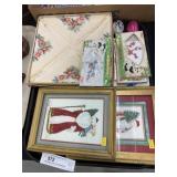 Framed Watercolors w/ Silk Handkerchiefs