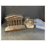 (3) Bronze-Plated and Cast Metal Bookends