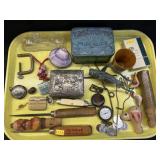 Tobacco Tins w/ Ice Picks, Pocket Watch and