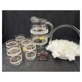 Fenton Art Glass Basket w/ Juice Set