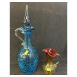 (2) Vintage Crackle Glass Pitchers