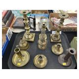 Grouping of Brass Candlesticks w/ Fluid Light