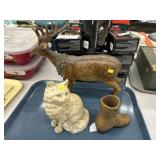 Cast Aluminum Cat w/ Vase & Composition Dear