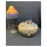 Satin Glass Accent Light w/ Pottery Serving Dish