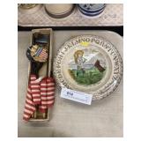 Vintage Automotive Flag Holder & Transferware Plat