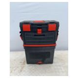Black Plastic Rolling Toolbox with Red Latches