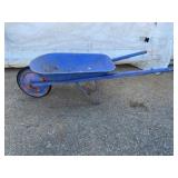 Blue Metal Wheelbarrow with Single Wheel
