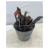 Galvanized Bucket With Mixed Hand Tools