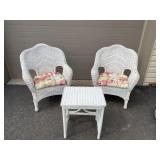 White Wicker Patio Chair and Table Set