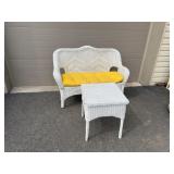 White Wicker Loveseat and Side Table Set