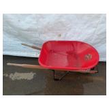 Ames Red Poly Wheelbarrow with Wood Handles