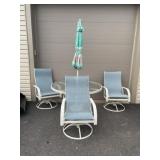 Patio Set with Glass Table, Chairs, and Umbrella