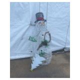 Wire Frame Snowman With Holiday Decorations