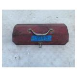 Red Metal Toolbox with Assorted Hand Tools