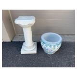 Ceramic Planter and Cast Stone Pedestal
