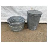 Galvanized Wash Tubs and Trash Can Set