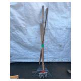 Three Garden Tools with Wooden Handles