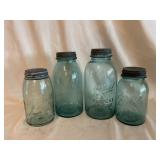 (4) Vintage Green Canning Jars
