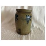 Stoneware Blue Slip Decorated Storage Crock
