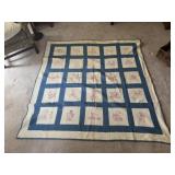 Embroidered Block Pattern Quilt