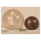 Antique German Sulfide Marble w/ Dog & Clay Marble