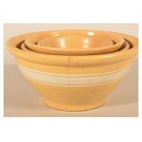 Graduated Nest of White Banded Yellowware Bowls
