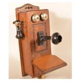 1920s Kellogg Hand-Cranked Oak Wall Telephone