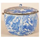 Blue & White Swirl Lidded Agateware Porcelain Pot
