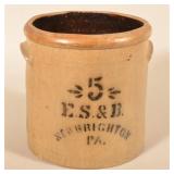 5-Gal. E.S.&B. New Brighton, PA Stenciled Crock