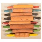 9 Vintage Painted Handle Wood Rolling Pins