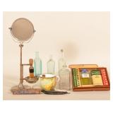 Antique Shaving Display, Kit & Perfume Bottles