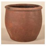 Great 5 1/2" Antique Redware Crock Marked "Apple"