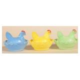 3 Miniature Glass Hens on Nest