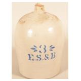 3-Gallon E.S.&B. New Brighton, PA Stoneware Jug