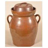 Brown Glaze Double-Handled Churn & Stoneware Cover