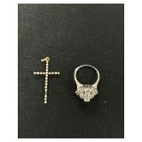 (2) Pcs. 14K Cross & White Topaz RIng
