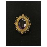 14K Amethyst Pin