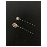 (2) 14K Stick Pins 1 w/ Diamond