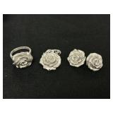 14K Hollow Flower Ring, Earing, & Pendant Set