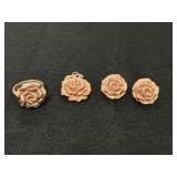 14K Hollow Flower Ring Earing & Pendant Set