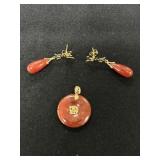 14K Jade Pendant & Earrings
