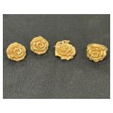 14K Hollow Flower Ring, Earing, & Pendant Set