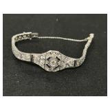 14K Art Deco Filigree Diamond & Sapphire Bracelet