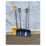 3 Snow Shovels and 1 Wooden-Handle Tool